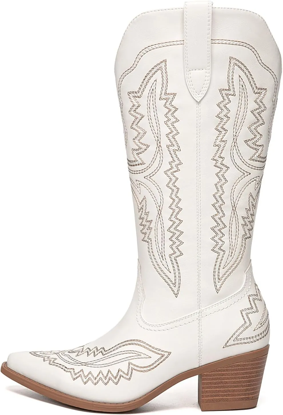 Athlefit Cowboy Boots for Women Western Cowgirl Square Toe boots Embroidery Chunky Heel Mid-Calf Boots