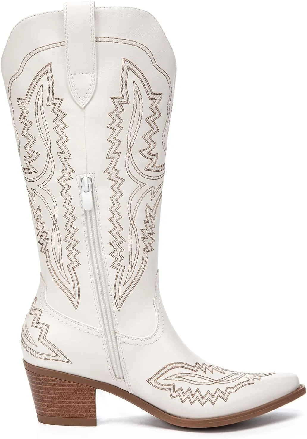 Athlefit Cowboy Boots for Women Western Cowgirl Square Toe boots Embroidery Chunky Heel Mid-Calf Boots