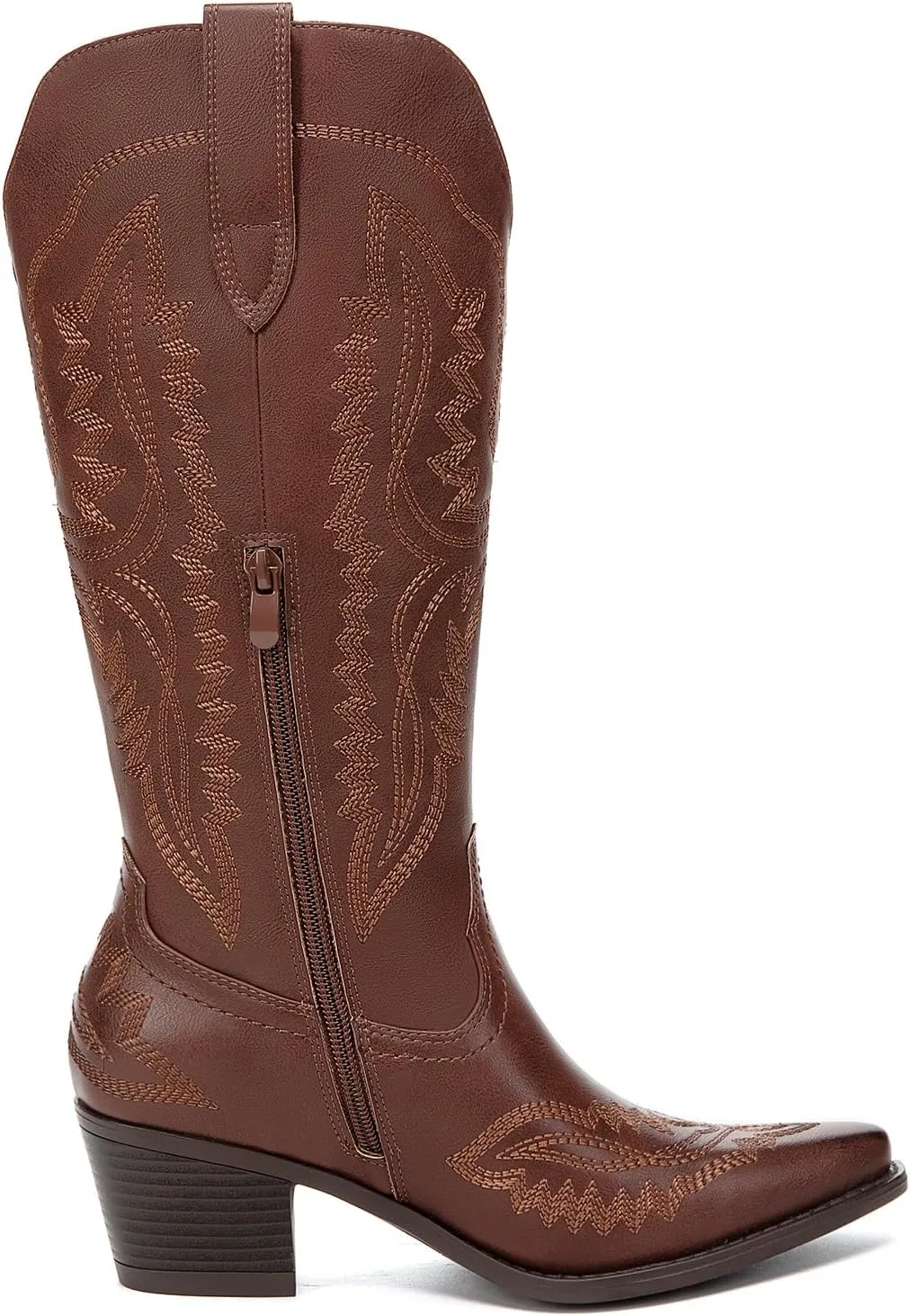 Athlefit Cowboy Boots for Women Western Cowgirl Square Toe boots Embroidery Chunky Heel Mid-Calf Boots