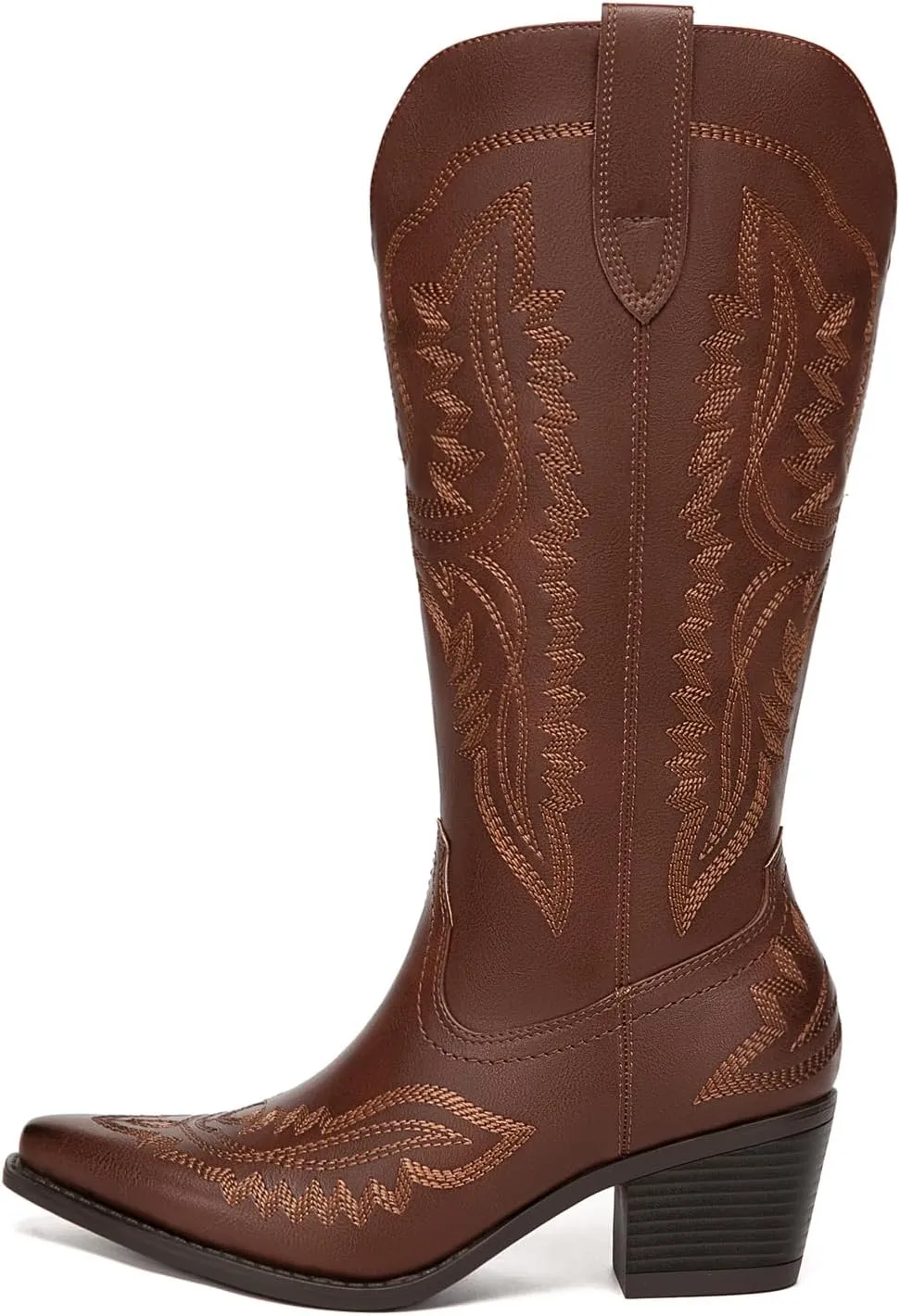 Athlefit Cowboy Boots for Women Western Cowgirl Square Toe boots Embroidery Chunky Heel Mid-Calf Boots