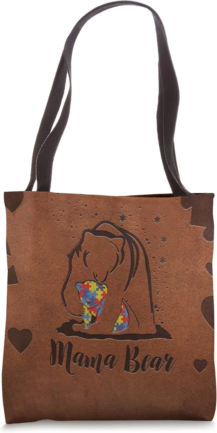 Autism Awareness Mama-Leather-Bear Tote Bag