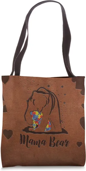 Autism Awareness Mama-Leather-Bear Tote Bag