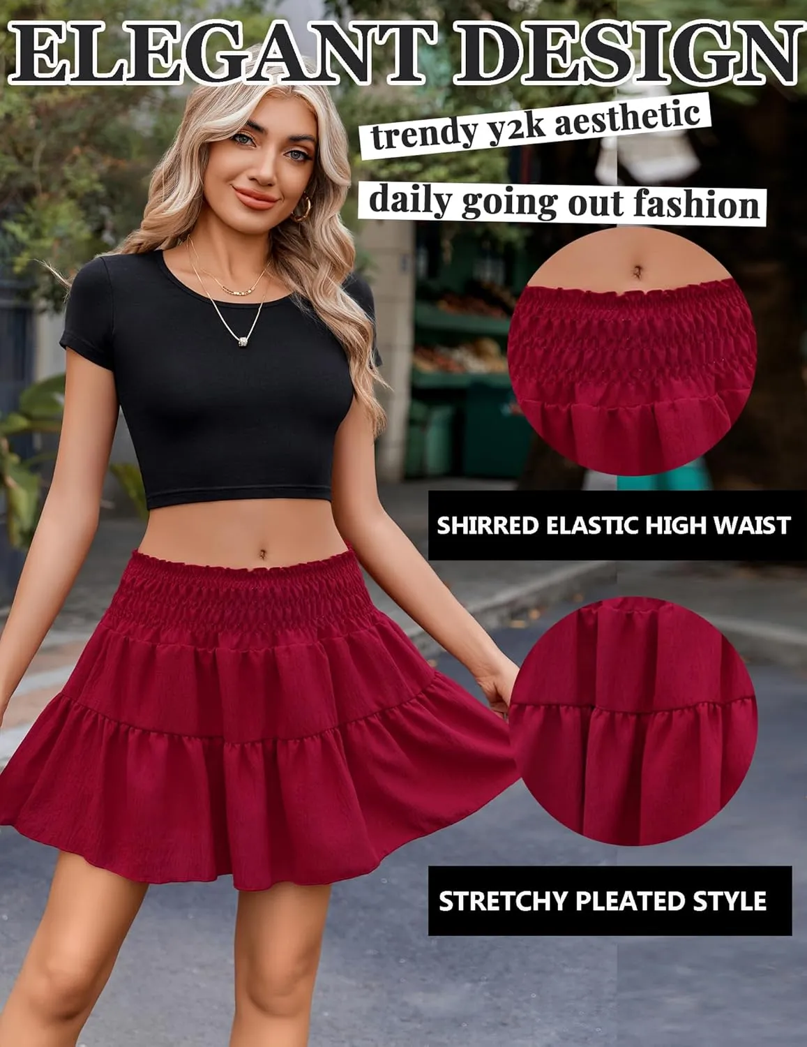 Avidlove Womens Summer Flowy Mini Skirts High Waisted Ruffle Boho Casual Cute Beach Short Skirt