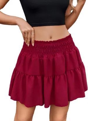Avidlove Womens Summer Flowy Mini Skirts High Waisted Ruffle Boho Casual Cute Beach Short Skirt
