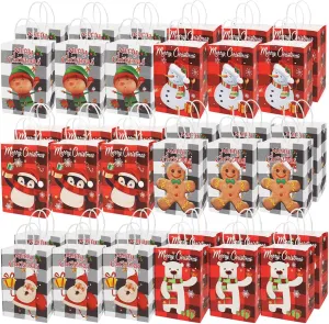 Aviski 36PCS Assorted Bags with Handles - Xmas Kraft Paper Bags with Christmas Prints for Gift Wrapping and Party Supplies