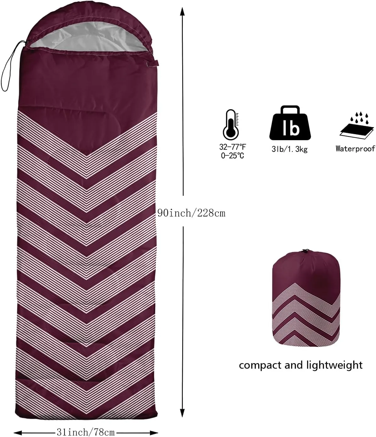 Axolotl Black and Grey Sleeping Bag for Adults,Stripe Camping Bag,3 Season Warm Cool Weather Backpacking Bag,Waterproof Portable Sleeping Bag with Compression Sack for Camping Hiking Outdoor Travel