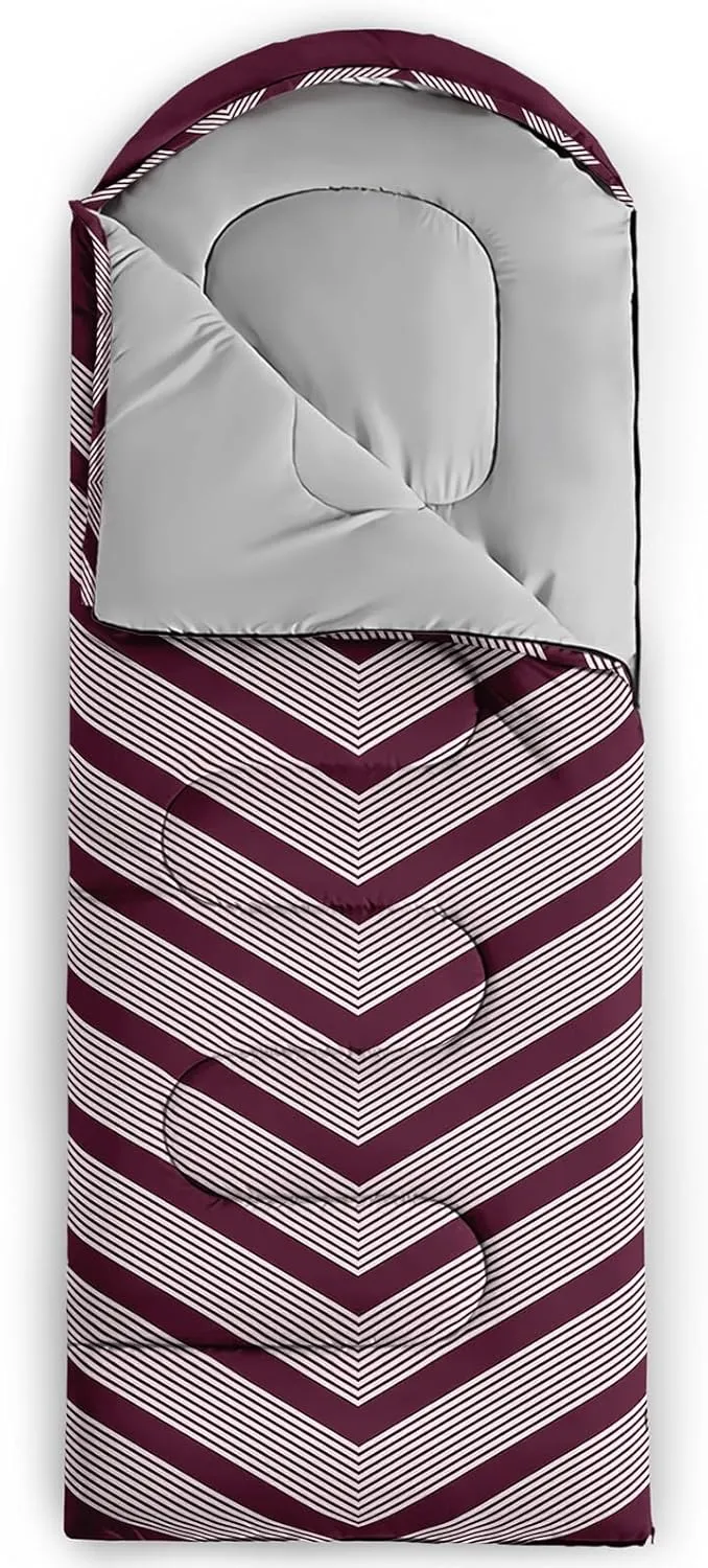 Axolotl Black and Grey Sleeping Bag for Adults,Stripe Camping Bag,3 Season Warm Cool Weather Backpacking Bag,Waterproof Portable Sleeping Bag with Compression Sack for Camping Hiking Outdoor Travel