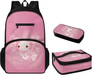 Axolotl Kids Backpack and Lunch Box Set Boys Girls 3-5 Preschool Kindergarten Supplies Essentials Aesthetic Bookbags Teen Girls School Backpack To Store Pens,Crayon Box,Snacks,and Toys