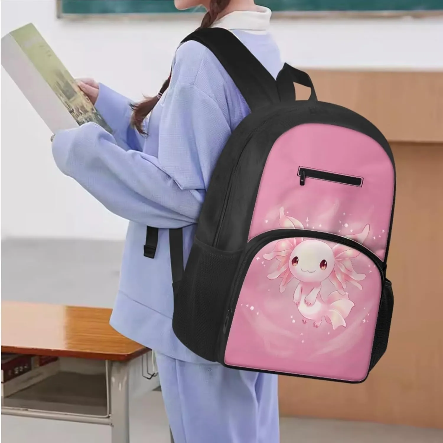 Axolotl Kids Backpack and Lunch Box Set Boys Girls 3-5 Preschool Kindergarten Supplies Essentials Aesthetic Bookbags Teen Girls School Backpack To Store Pens,Crayon Box,Snacks,and Toys