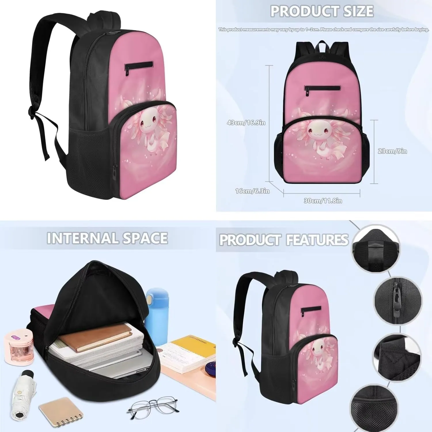 Axolotl Kids Backpack and Lunch Box Set Boys Girls 3-5 Preschool Kindergarten Supplies Essentials Aesthetic Bookbags Teen Girls School Backpack To Store Pens,Crayon Box,Snacks,and Toys