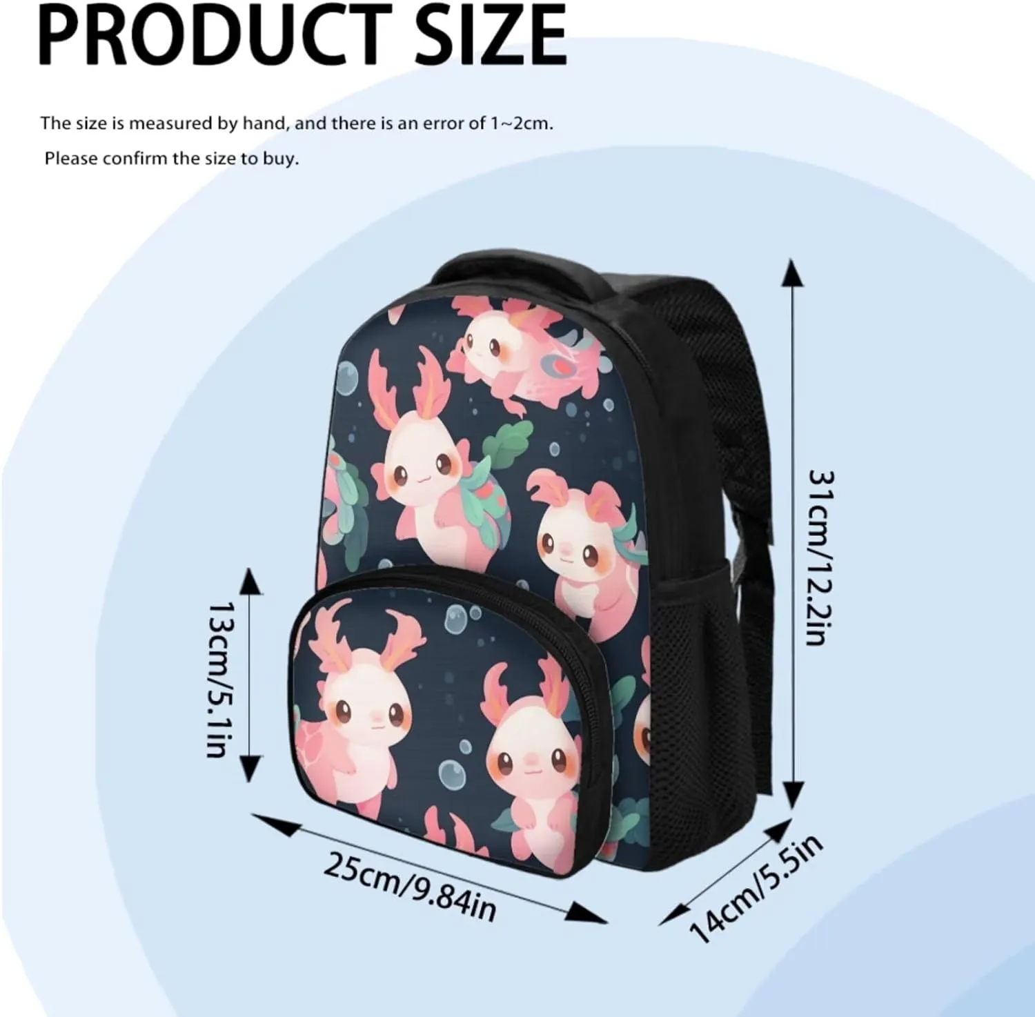 Axolotl Kids School Backpack for Girls 1st Grade Hiking Backpack Primary Girls Backpacks School Bags for Elementary Teens School Bag Gift for Children/Kids on Back To School
