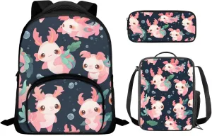 Axolotl Kids School Backpack for Girls 1st Grade Hiking Backpack Primary Girls Backpacks School Bags for Elementary Teens School Bag Gift for Children/Kids on Back To School