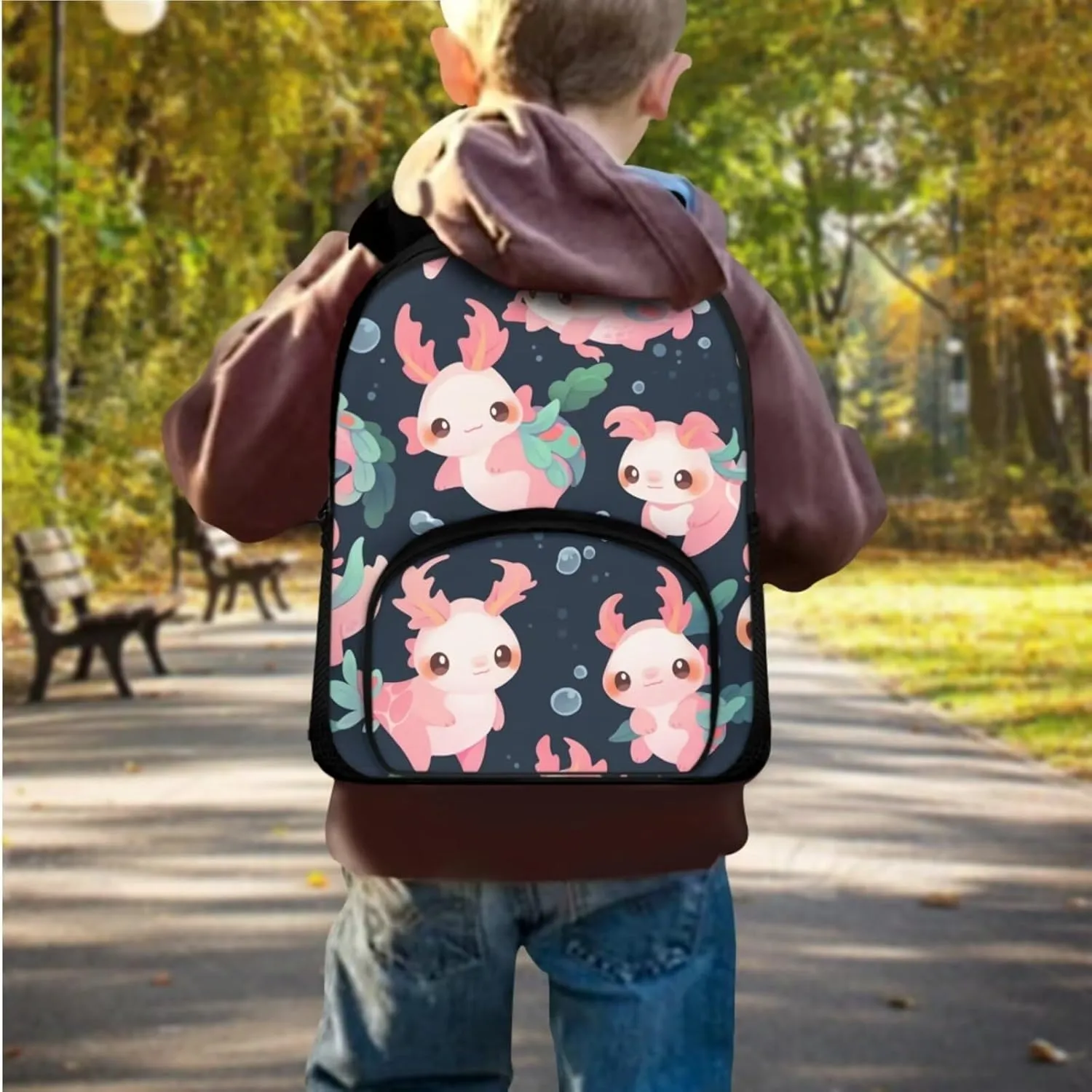 Axolotl Kids School Backpack for Girls 1st Grade Hiking Backpack Primary Girls Backpacks School Bags for Elementary Teens School Bag Gift for Children/Kids on Back To School