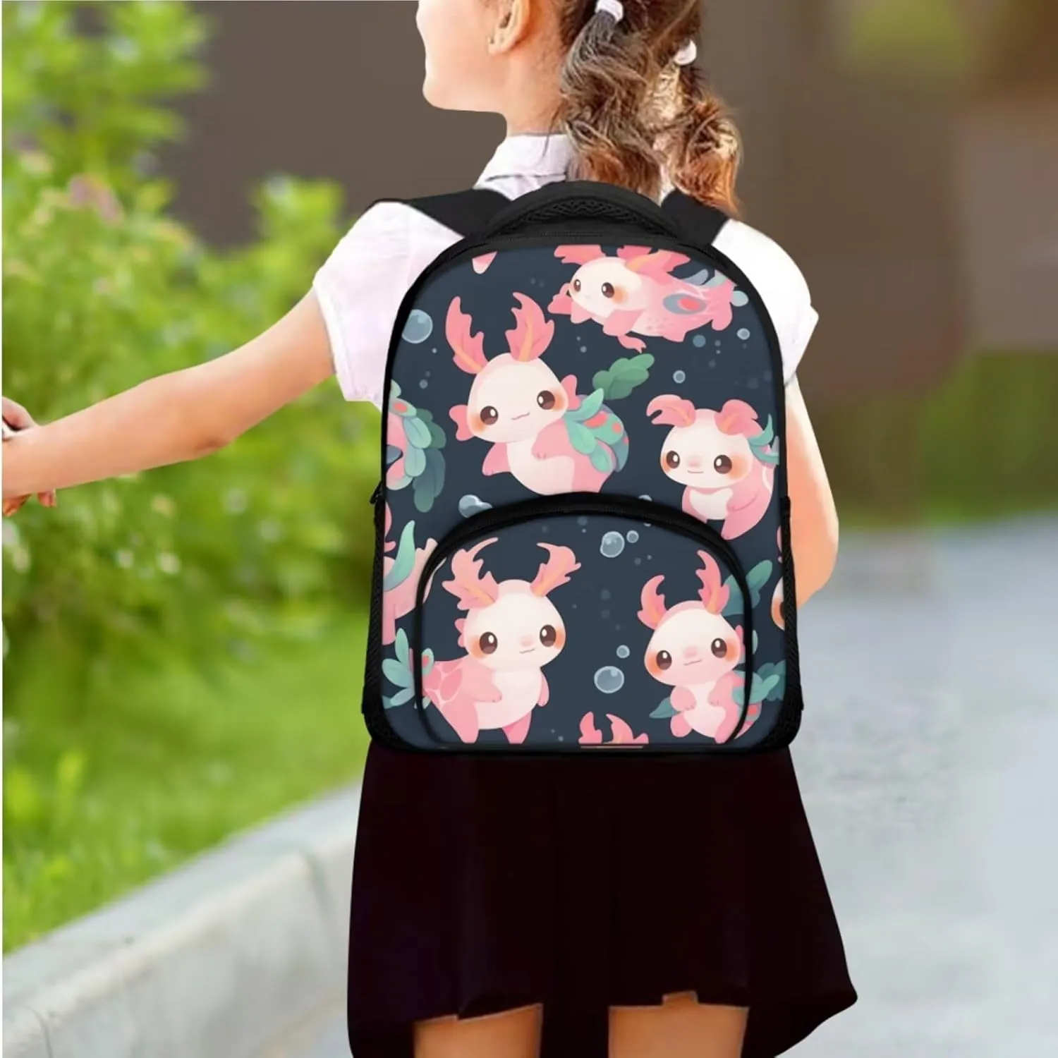 Axolotl Kids School Backpack for Girls 1st Grade Hiking Backpack Primary Girls Backpacks School Bags for Elementary Teens School Bag Gift for Children/Kids on Back To School