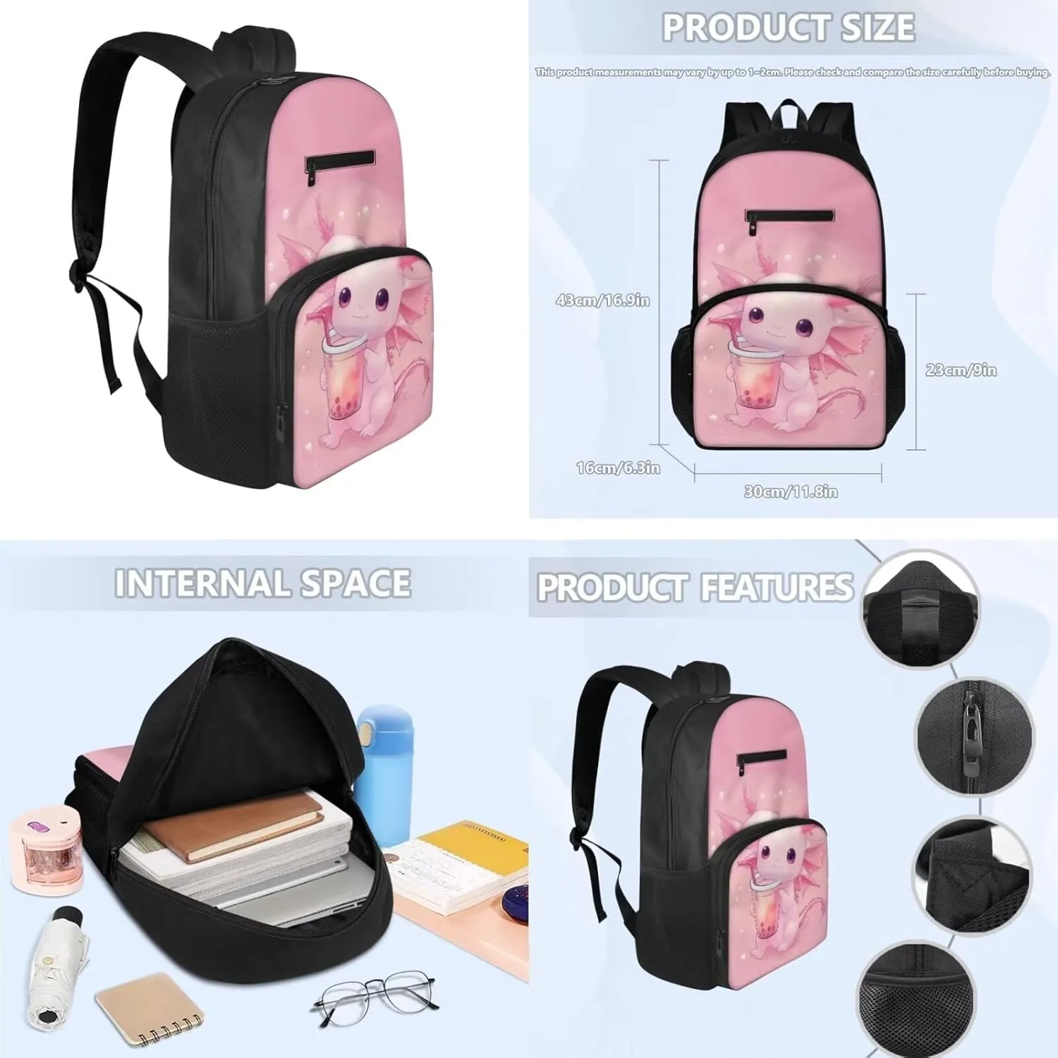 Axolotl Preschool Backpack for Girls With Lunch Box Supplies Essentials Aesthetic Bookbag School Bag for Girls 3-5 Sweet Gift for Various Occassions Like Easter,Christmas,Thanksgiving