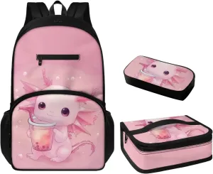 Axolotl Preschool Backpack for Girls With Lunch Box Supplies Essentials Aesthetic Bookbag School Bag for Girls 3-5 Sweet Gift for Various Occassions Like Easter,Christmas,Thanksgiving