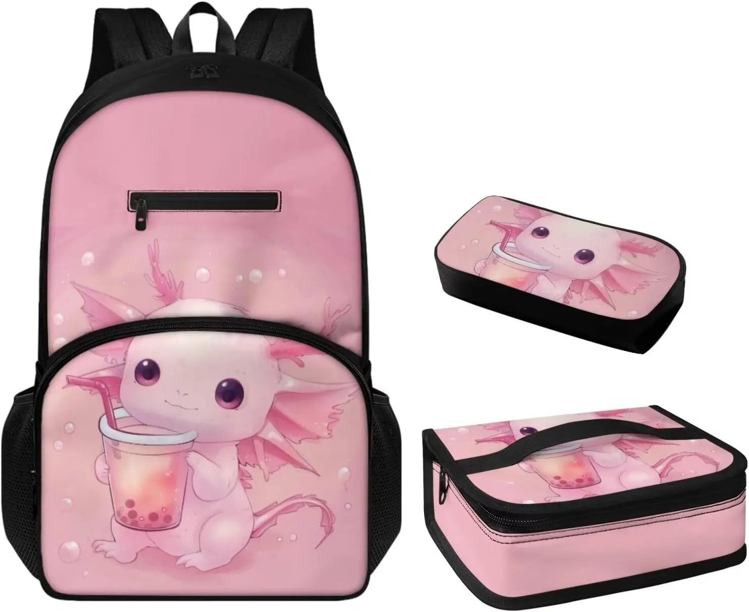 Axolotl Preschool Backpack for Girls With Lunch Box Supplies Essentials Aesthetic Bookbag School Bag for Girls 3-5 Sweet Gift for Various Occassions Like Easter,Christmas,Thanksgiving