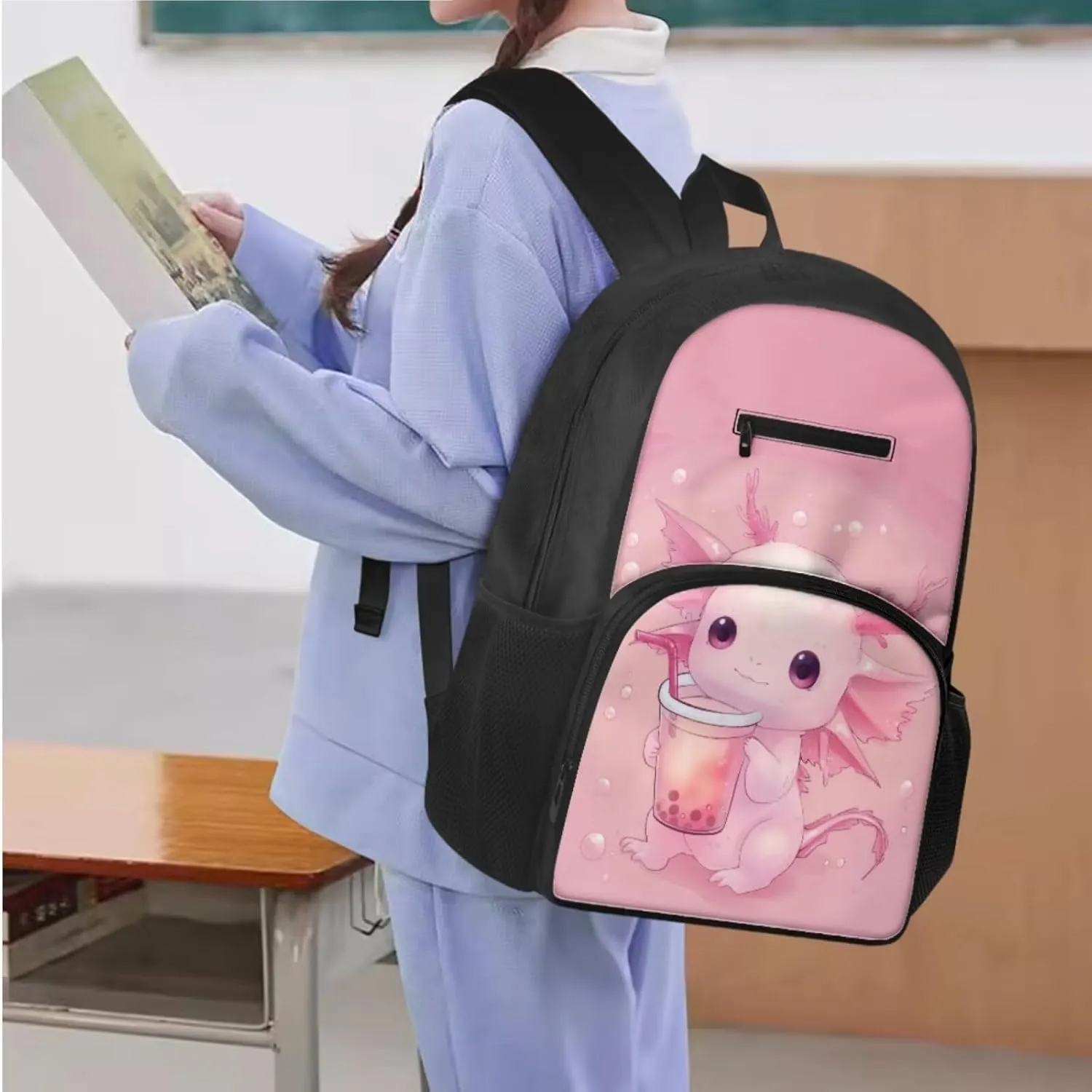 Axolotl Preschool Backpack for Girls With Lunch Box Supplies Essentials Aesthetic Bookbag School Bag for Girls 3-5 Sweet Gift for Various Occassions Like Easter,Christmas,Thanksgiving