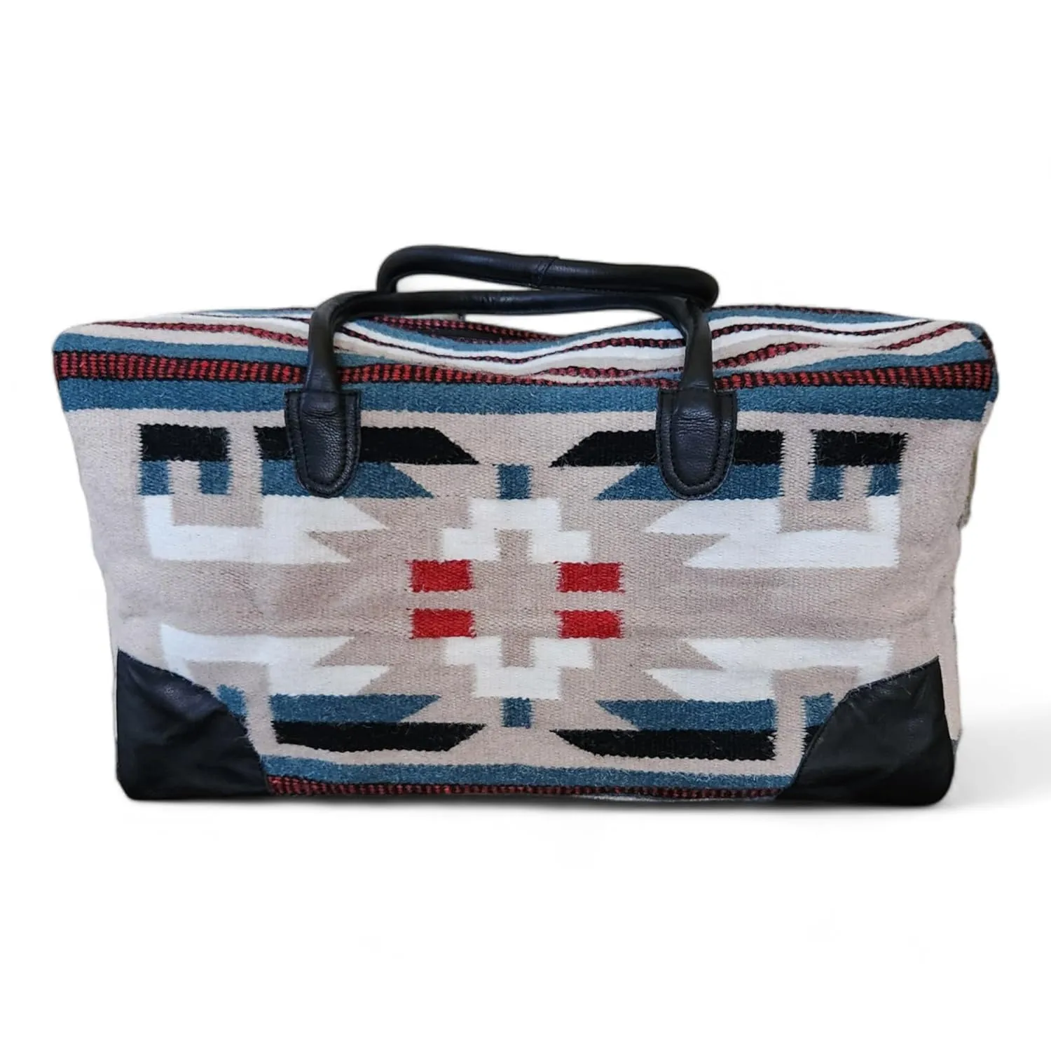 Aztec Large Weekender Southwestern Duffel Bag Saddle Blanket Bag 100% Leather Handles (Sahara)