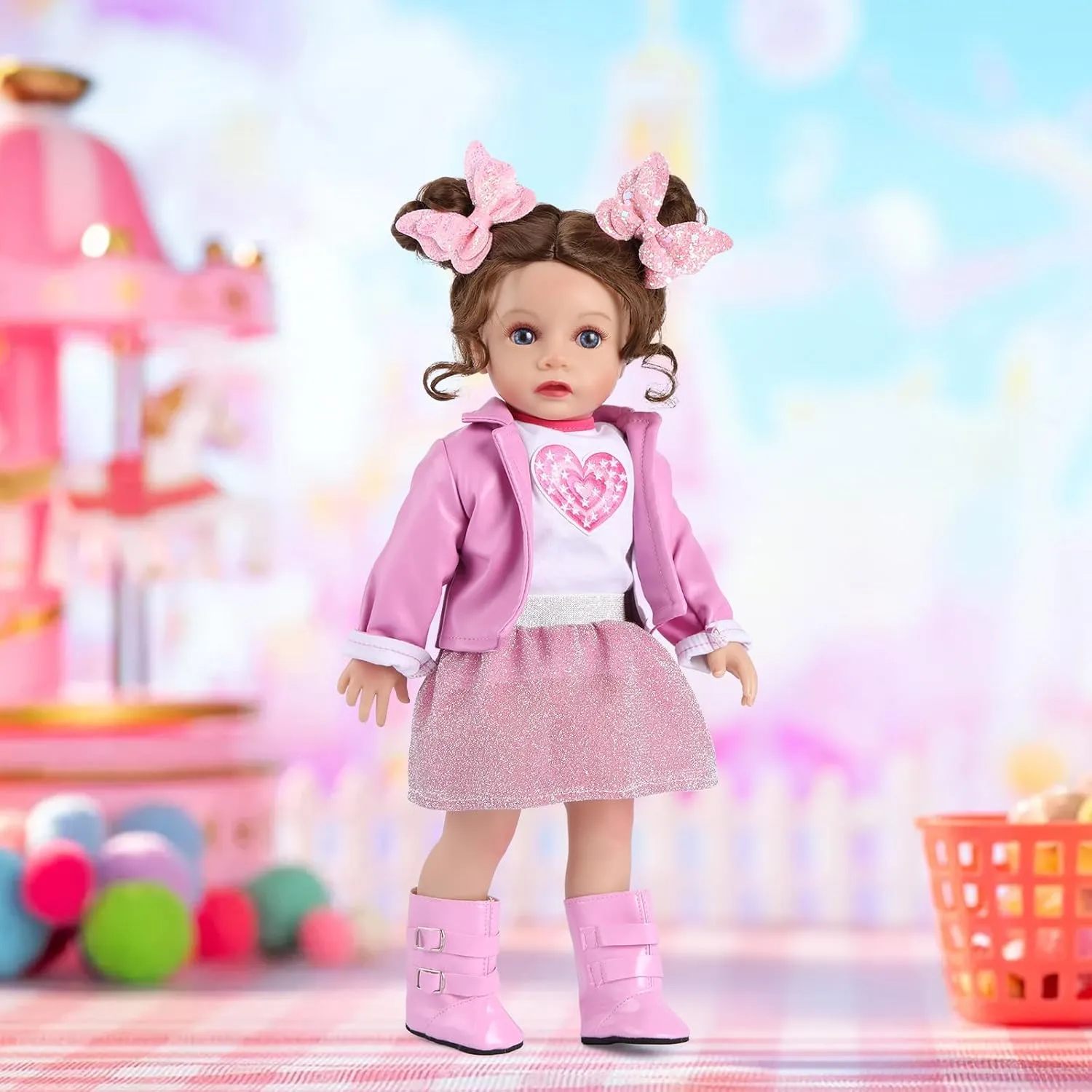 BABESIDE American 16 Inch Doll, Fashionable Girl with Sequined Skirt, Boots, Soft Hair & Delicate Features, Accessories Kit for 3  Year Old Girls, Ideal Gift for Role Play