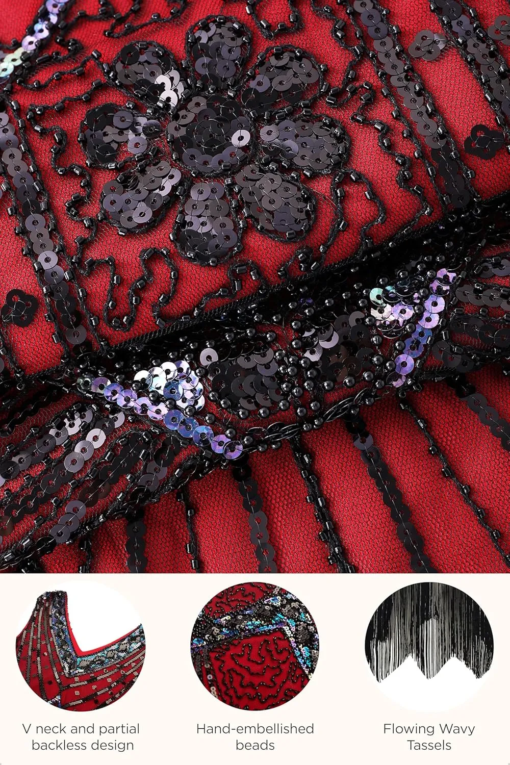 BABEYOND Women's Plus Size Flapper Dresses 1920s V Neck Beaded Fringed Great Gatsby Dress