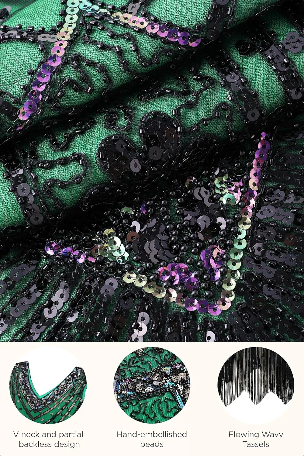 BABEYOND Women's Plus Size Flapper Dresses 1920s V Neck Beaded Fringed Great Gatsby Dress