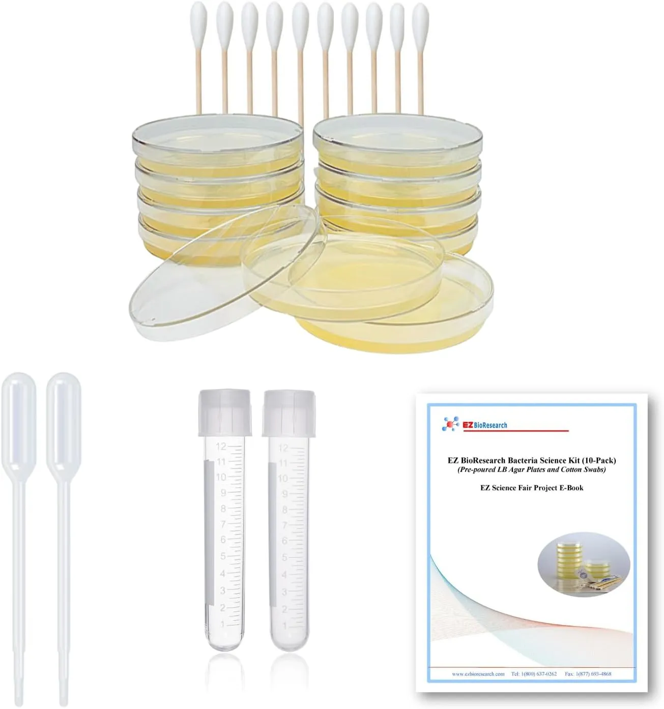 Bacteria Science Kit: Pre-poured LB Agar Plates and Cotton Swabs, E-Book for Science Fair Project with Award Winning Experiments