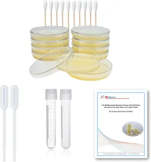 Bacteria Science Kit: Pre-poured LB Agar Plates and Cotton Swabs, E-Book for Science Fair Project with Award Winning Experiments