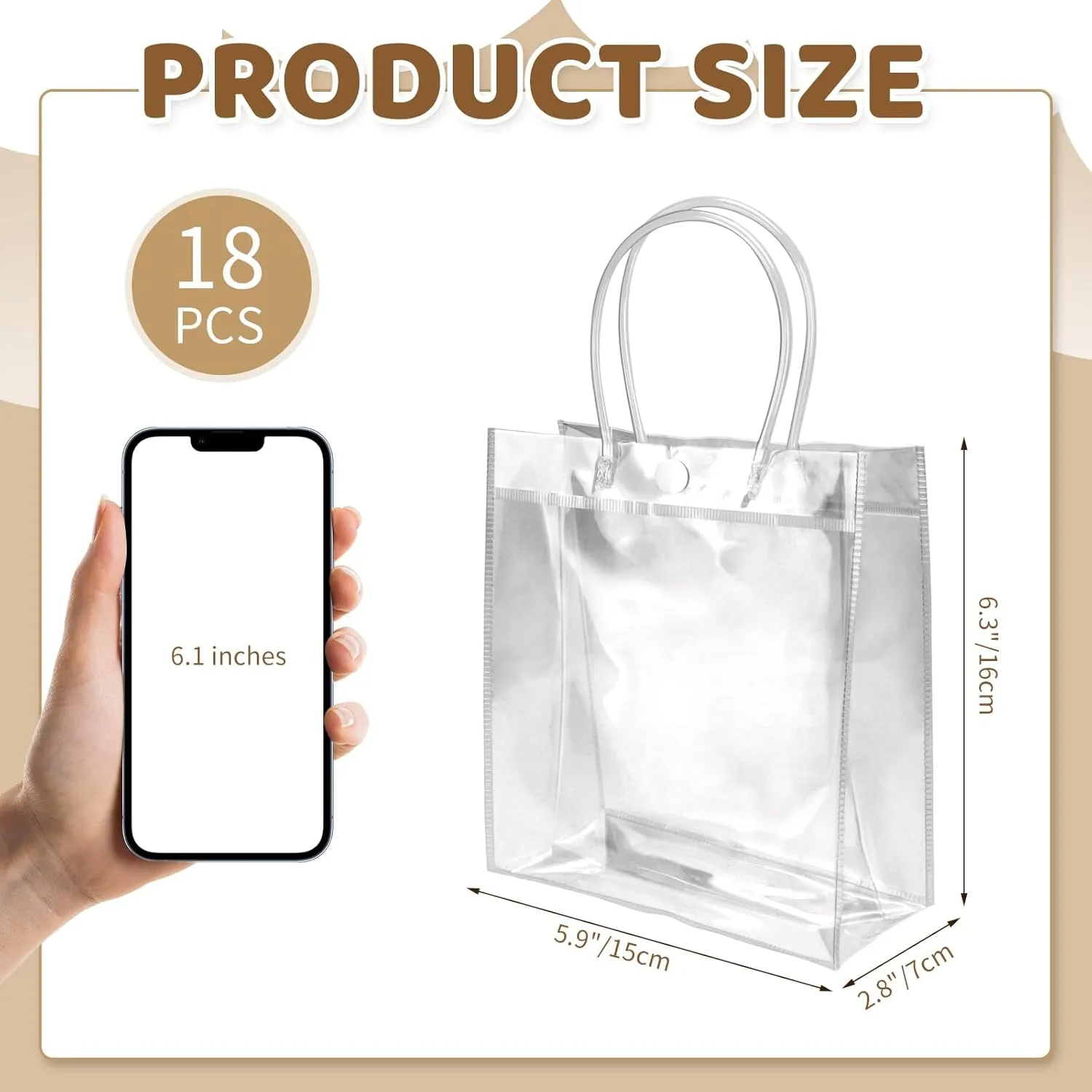 BadenBach 18 PCS Mini Clear Gift Bags with Handles,5.9" x 6.3" x 2.8",Small Transparent Plastic Gift Bags Cute Reusable Clear Party Favor Goodie Bag for Wedding Birthday Baby Shower Mother's Day