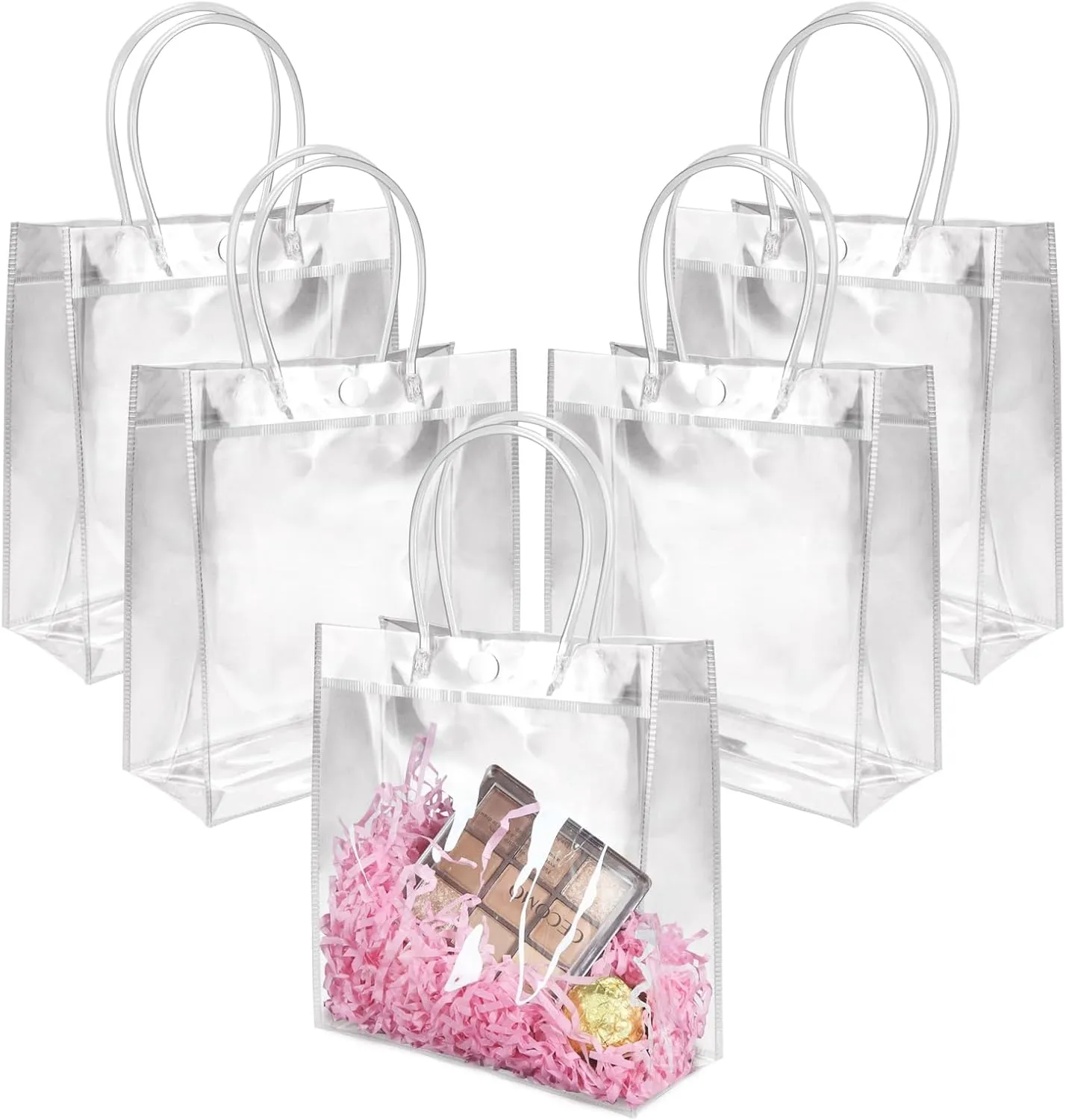 BadenBach 18 PCS Mini Clear Gift Bags with Handles,5.9" x 6.3" x 2.8",Small Transparent Plastic Gift Bags Cute Reusable Clear Party Favor Goodie Bag for Wedding Birthday Baby Shower Mother's Day