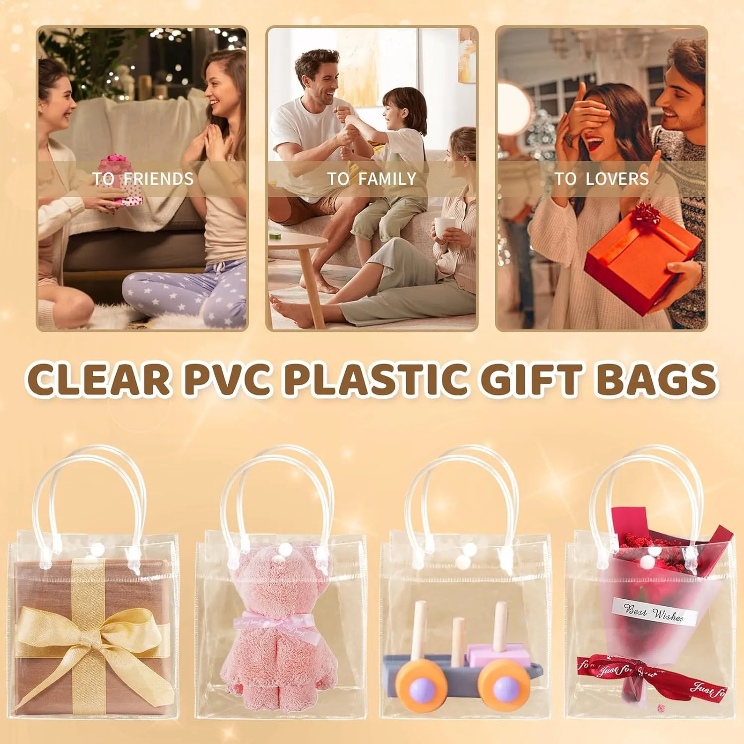 BadenBach 18 PCS Mini Clear Gift Bags with Handles,5.9" x 6.3" x 2.8",Small Transparent Plastic Gift Bags Cute Reusable Clear Party Favor Goodie Bag for Wedding Birthday Baby Shower Mother's Day