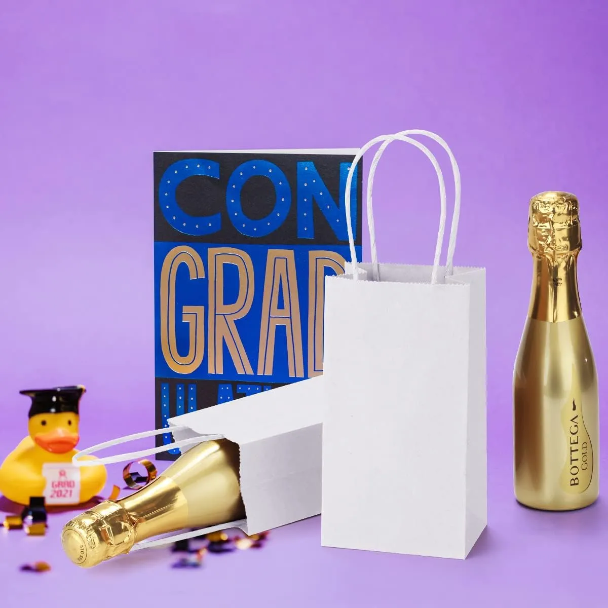 BagDream 100 Pack 3.5x2.4x6.7 Inches Mini Gift Party Favor Bags Small Kraft White Gift Bags with Handles Bulk Recyclable Paper Sacks