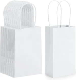 BagDream 100 Pack 3.5x2.4x6.7 Inches Mini Gift Party Favor Bags Small Kraft White Gift Bags with Handles Bulk Recyclable Paper Sacks