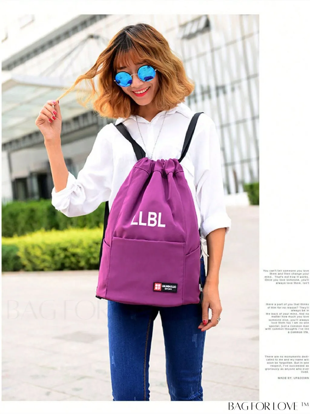 BagForLove - Adjustable Strap Letter Print Drawstring Backpack - Ideal for School and Daily Use
