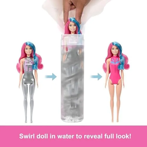 Barbie Color Reveal Fashion Doll & Accessories with 6 Surprises, Disco Star Series with Metallic Shine & Color-Change Bodice (Styles May Vary)