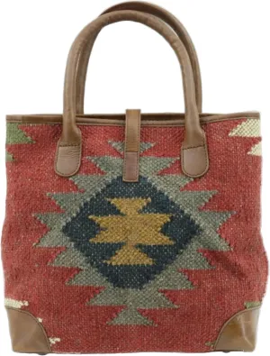 Bare Roots Jute Kilim HandBag Purse Tote Bag with Leather Handles