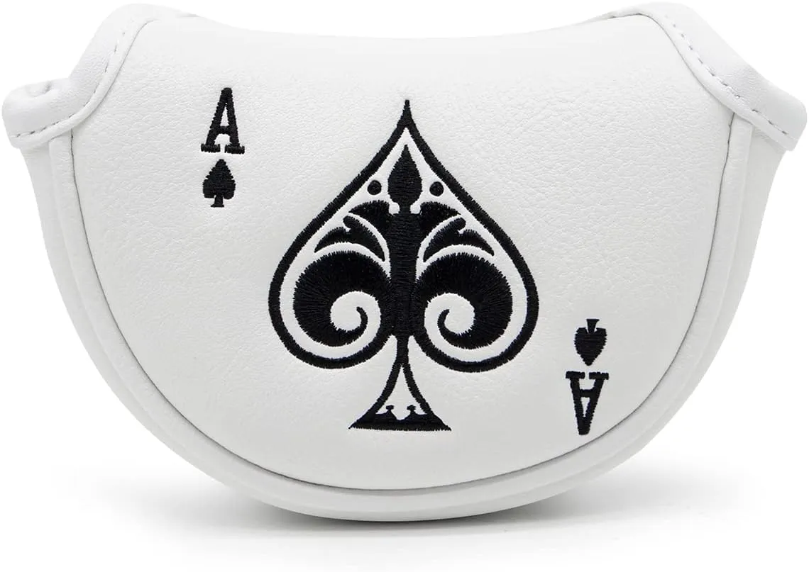 Barudan Golf Putter Cover Half Mallet Putter Headcover Magnetic Club Protector for Odyssey,Scotty Cameron,Taylormade,Cleveland,etc - Mid Mallet Putter Headcover (White Base  Ace)