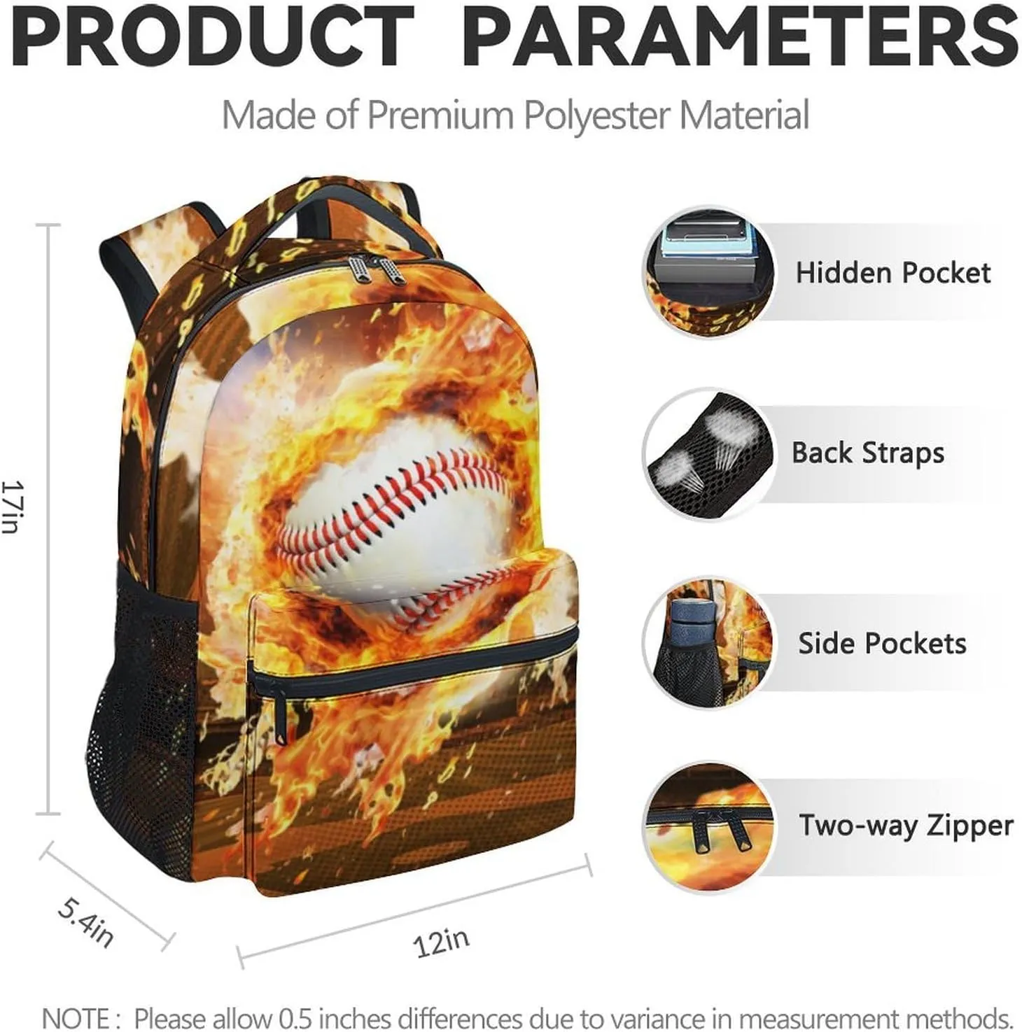 Baseball Backpack with Lunch Box for Boys - Set of 3 Baseball School Backpacks Matching Combo for Kids, Teens - Bookbag and Pencil Case Bundle