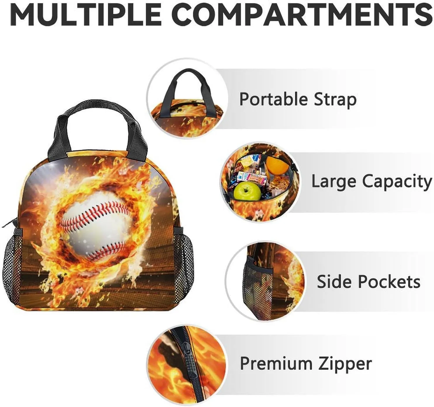 Baseball Backpack with Lunch Box for Boys - Set of 3 Baseball School Backpacks Matching Combo for Kids, Teens - Bookbag and Pencil Case Bundle