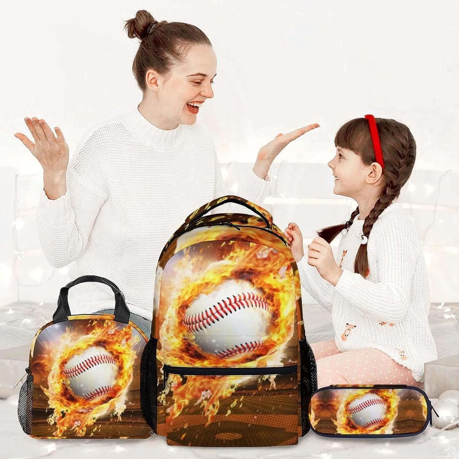 Baseball Backpack with Lunch Box for Boys - Set of 3 Baseball School Backpacks Matching Combo for Kids, Teens - Bookbag and Pencil Case Bundle