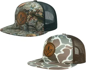 BASSDASH 2 Pack Flat Brim Trucker Cap Adjustable Snapback Hat Mesh Back for Men Women Fishing Hunting