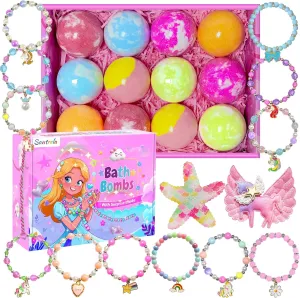 Bath Bombs for Kids with Surprise Toys Inside, 12pcs Handmade Fizzies Bubble Spa Bath Ball for Birthday, Shea & Coco Butter Dry Skin Moisturize Bath Bombs