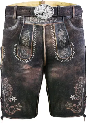 Bavarian Traditional Short Leather Trousers Alex Lederhosen with Belt