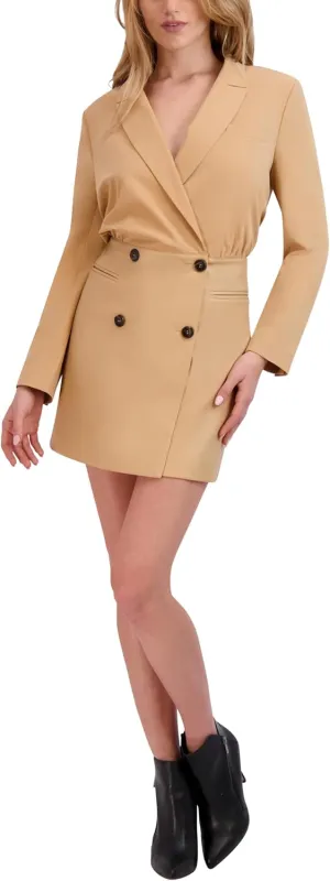 BCBGeneration Women's Long Sleeve Wrap Neck Mixed Media Mini Day Dress