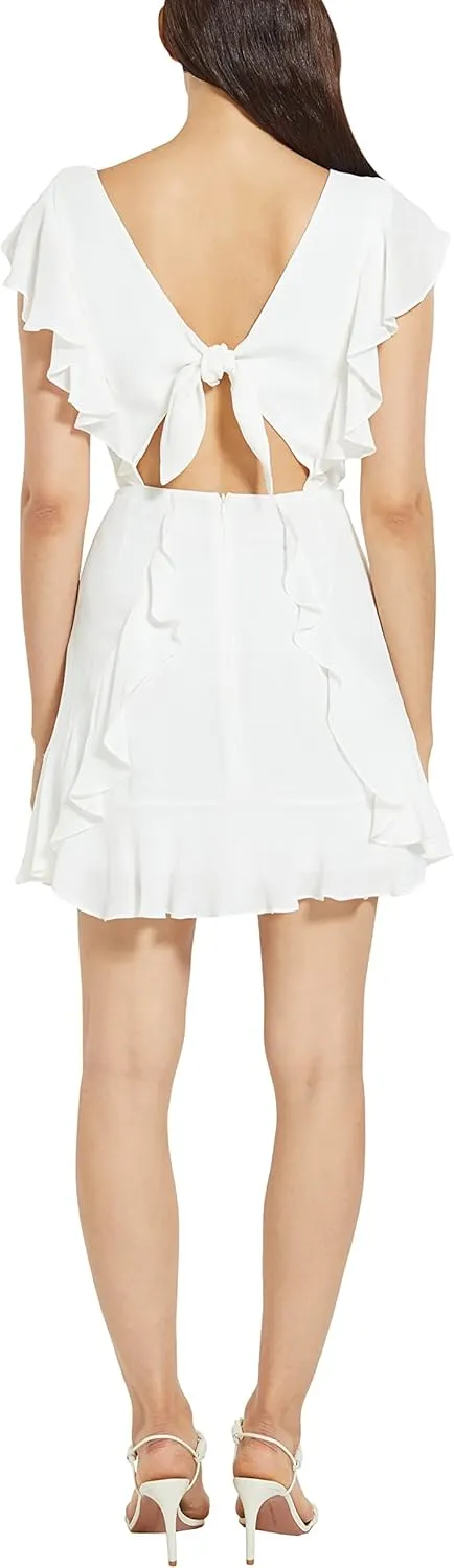 BCBGMAXAZRIA Women's Fit and Flare Flutter Tie Back Cut Out Mini Cocktail Dress