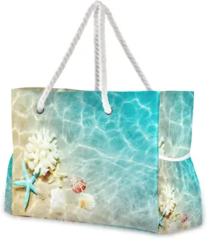 Beach Tote Bags Beach Seashell Starfish Travel Tote Bag Large Gym Tote Bag Shoulder Handbag for Women