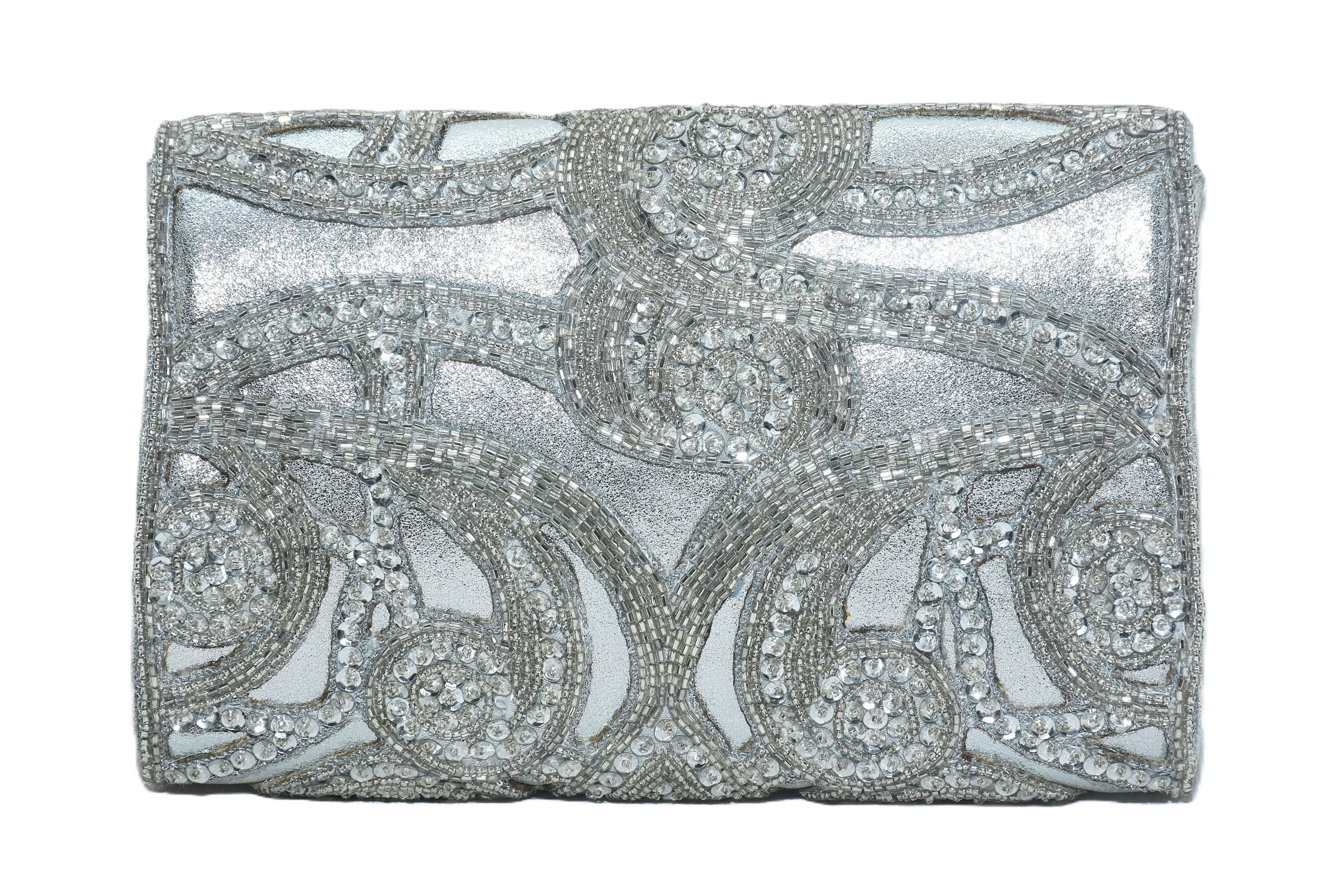 BEADED CUTWORK FOLDOVER CLUTCH.