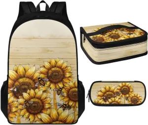 Bee Sunflower Bookbag for Middle School Girls Kids 8-10 Teenage Girls Primary Girls Backpacks School Bags Girls Bookbag and Lunch Box Set for Daily,Shopping,Day Trips and Short Travel