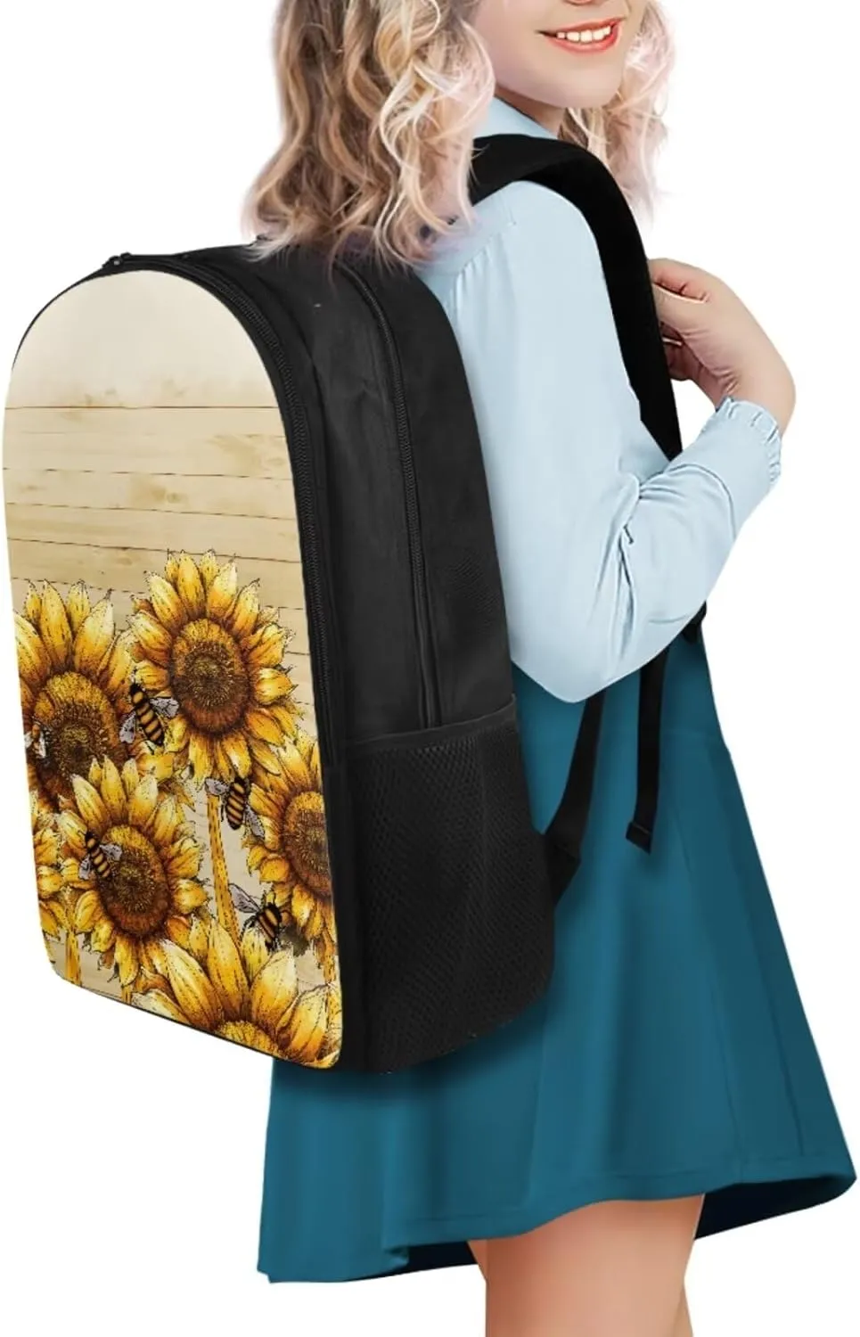 Bee Sunflower Bookbag for Middle School Girls Kids 8-10 Teenage Girls Primary Girls Backpacks School Bags Girls Bookbag and Lunch Box Set for Daily,Shopping,Day Trips and Short Travel