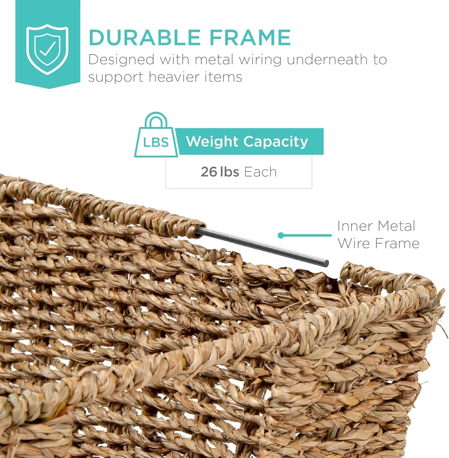 Best Choice Products Rustic Set Of 4 Multipurpose Stackable Seagrass Storage Basket, Handwoven Laundry Organizer Totes for Bedroom and Living Room, Shelves, Pantry w/Insert Handles - Natural